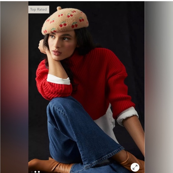 Anthropologie Maeve Cherry Beret Hat Tan - Picture 1 of 7